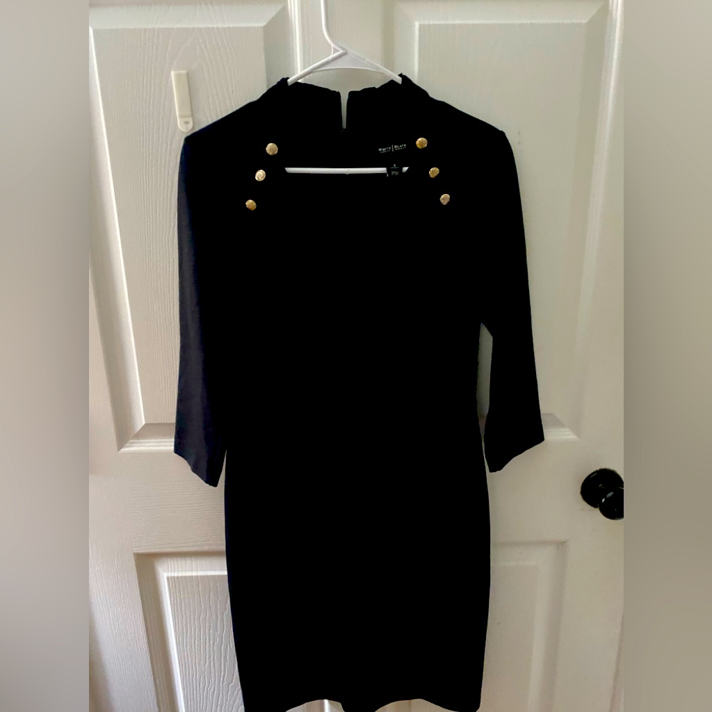 Whbm Black Dress With Gold Button Accents